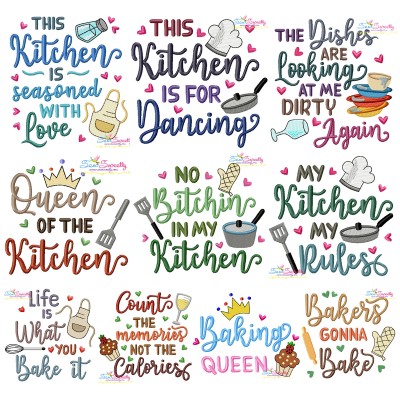 Kitchen And Baking Lettering Embroidery Design Pattern Bundle-1