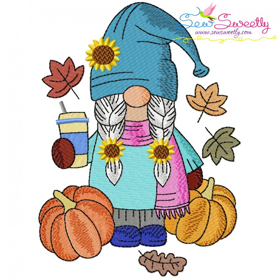Fall Gnome-7 Embroidery Design Pattern