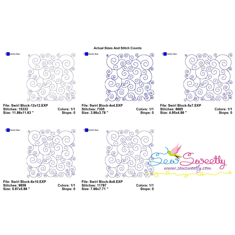 Swirl Quilt Block Embroidery Design Pattern