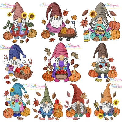 Fall Gnomes Embroidery Design Pattern Bundle-1