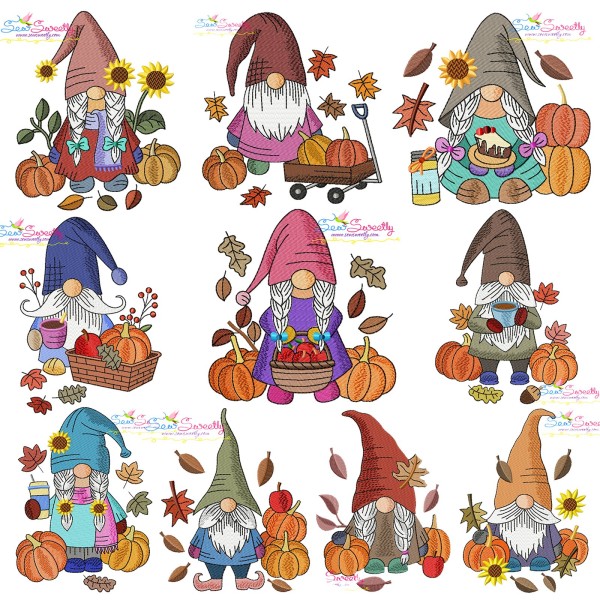 Fall Gnomes Embroidery Design Bundle-1