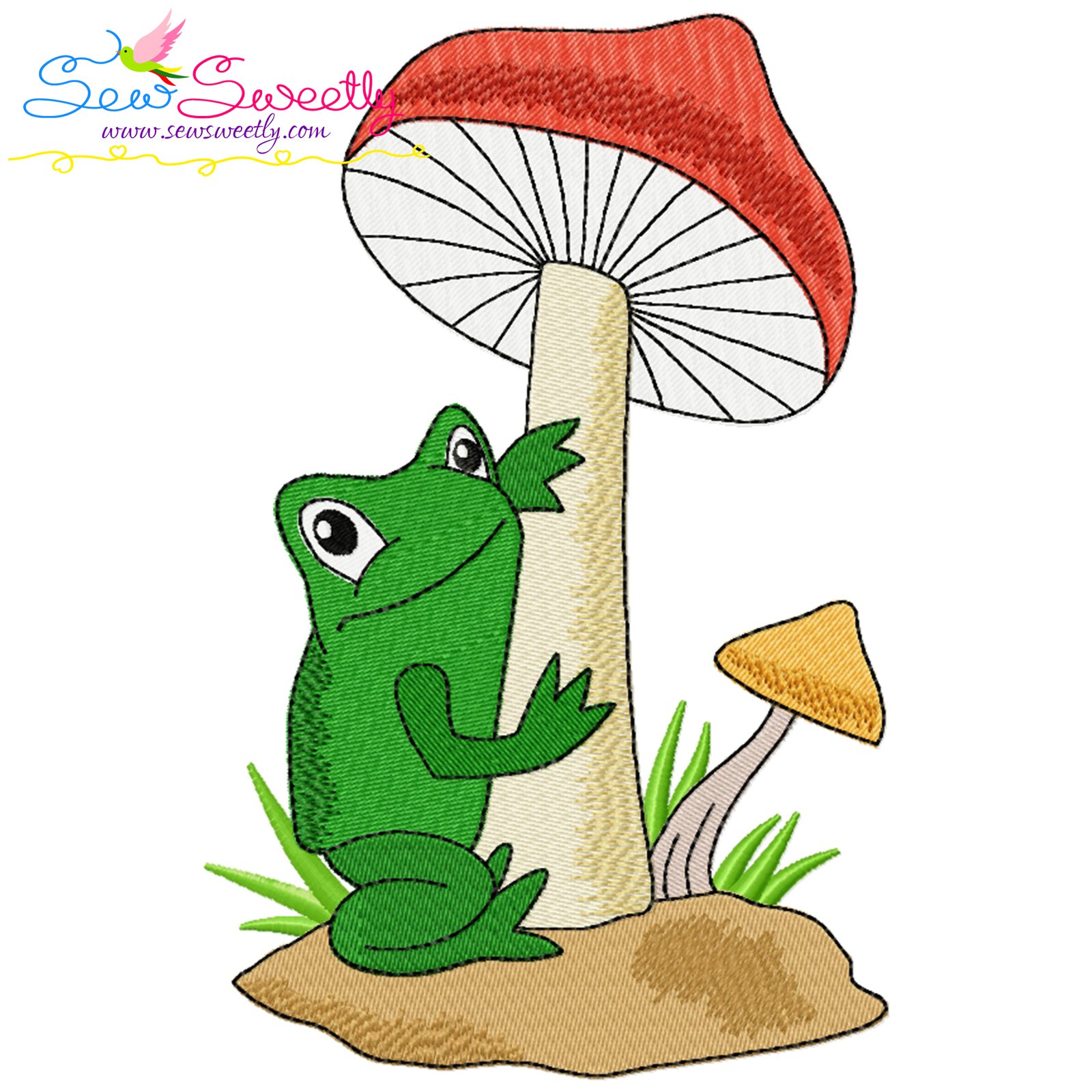 Frog And Mushroom-1 Embroidery Design | Sew Sweetly frog-and-mushroom-1-embroidery-design-sew-sweetly