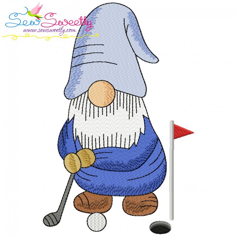 Golfer Gnome Boy Sports Embroidery Design Pattern