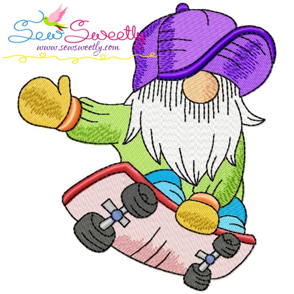 Sports Gnome Skateboard Boy Embroidery Design Pattern-1