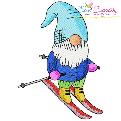 Sports Gnome Skiing Boy Embroidery Design Pattern-1