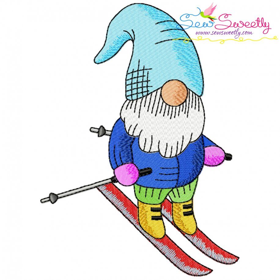 Sports Gnome Skiing Boy Embroidery Design Pattern