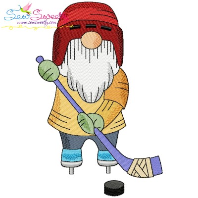 Sports Gnome Ice Hockey Boy Embroidery Design Pattern-1