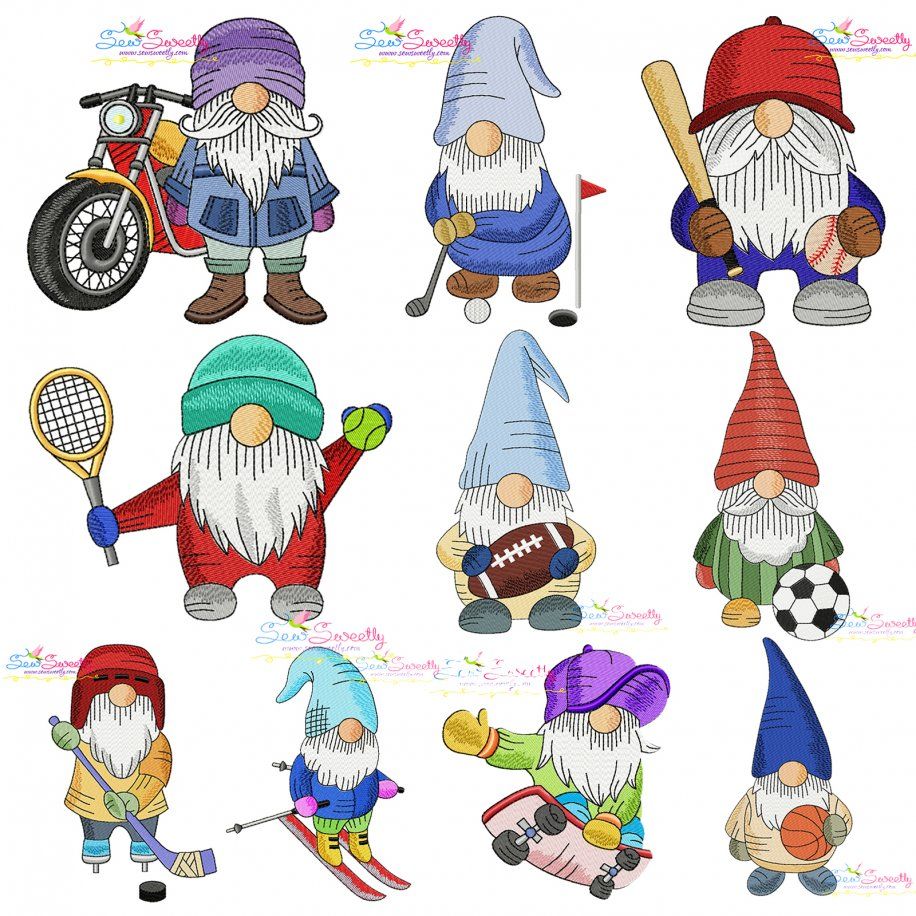 Sports Gnomes Boy Embroidery Design Pattern Bundle-1
