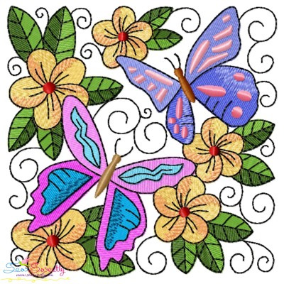 Butterfly And Flowers Quilt Block-9 Embroidery Design Pattern-1