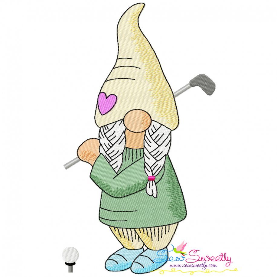 Golfer Gnome Girl Sports Embroidery Design Pattern