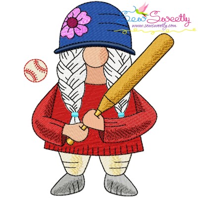Gnome Baseball Girl Sports Embroidery Design Pattern-1