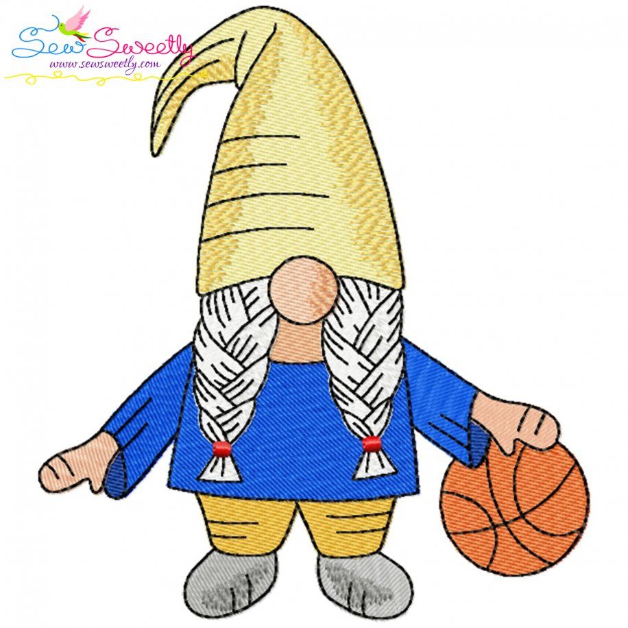 Gnome Basketball Girl Sports Embroidery Design Pattern