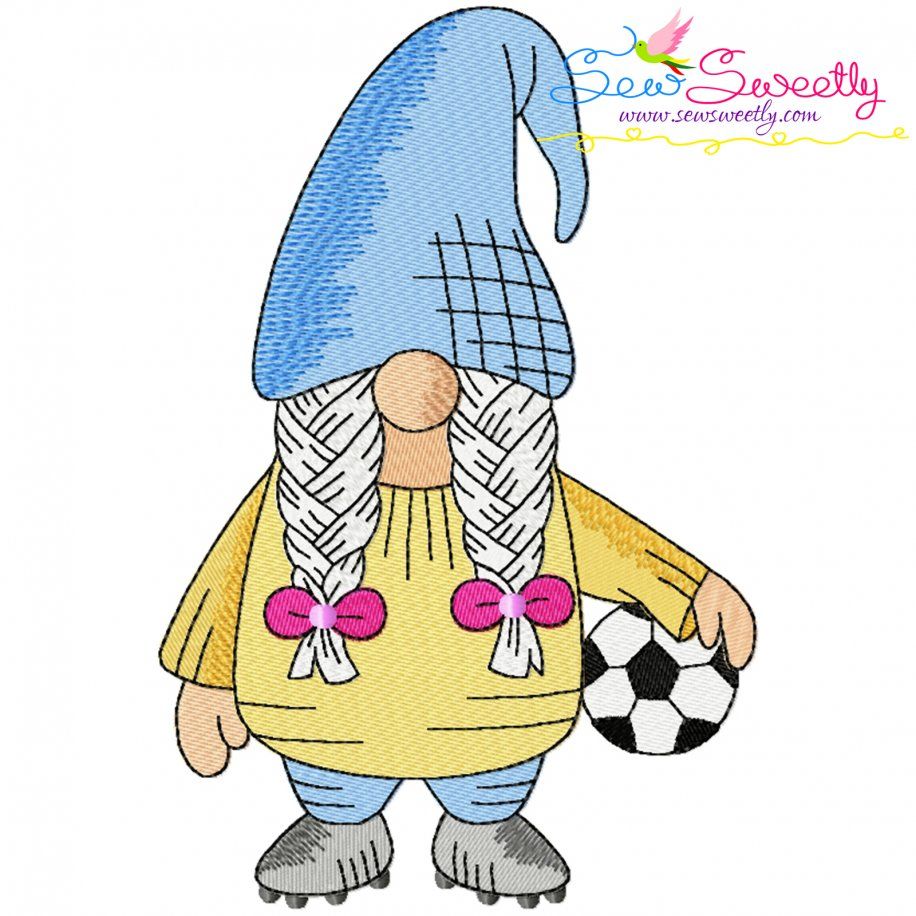 Gnome Soccer Ball Girl Sports Embroidery Design Pattern