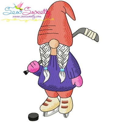 Gnome Ice Hockey Girl Sports Embroidery Design Pattern-1
