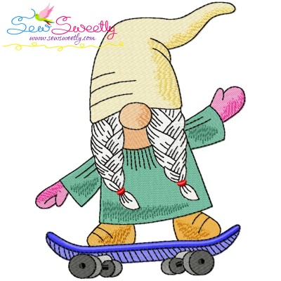 Gnome Skateboard Girl Sports Embroidery Design- 1