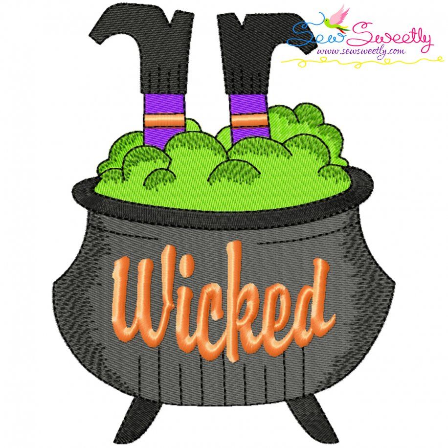 Halloween Cauldron And Witch Legs Embroidery Design- 1