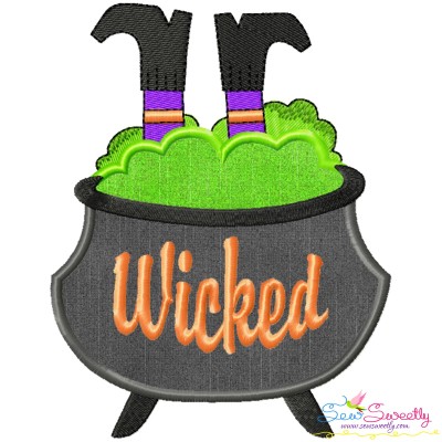 Halloween Cauldron And Witch Legs Applique Design Pattern-1