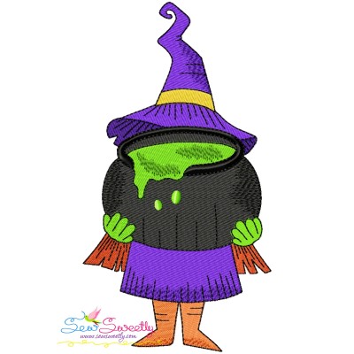 Halloween Cauldron And Witch Embroidery Design Pattern-1