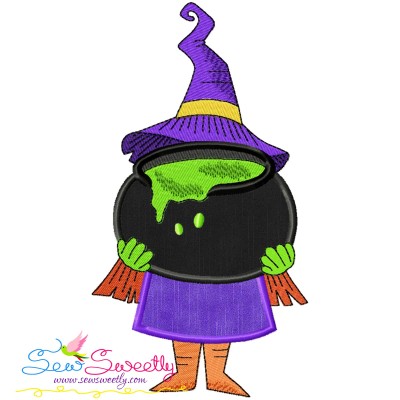 Halloween Cauldron And Witch Applique Design Pattern-1