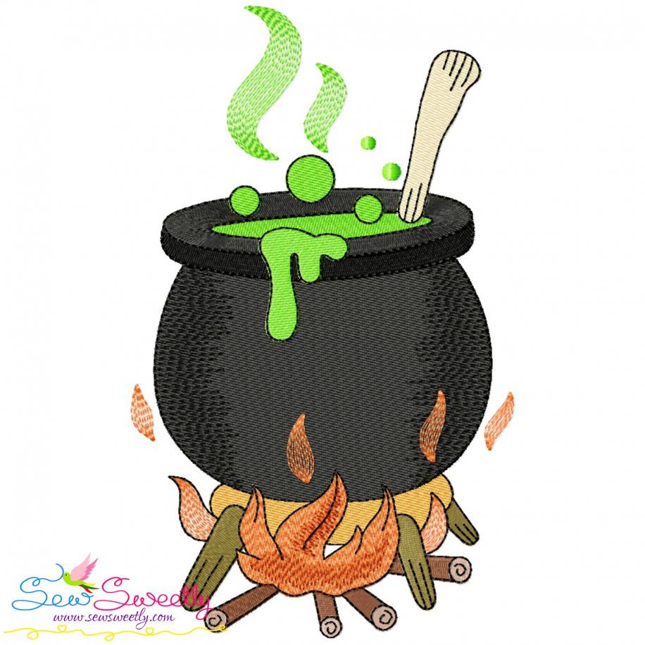 Halloween Cauldron On Fire-2 Embroidery Design Pattern-1