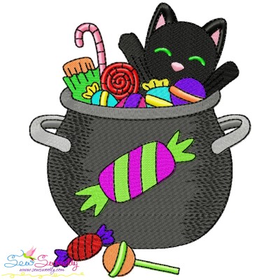 Halloween Cauldron And Cat-2 Embroidery Design Pattern-1