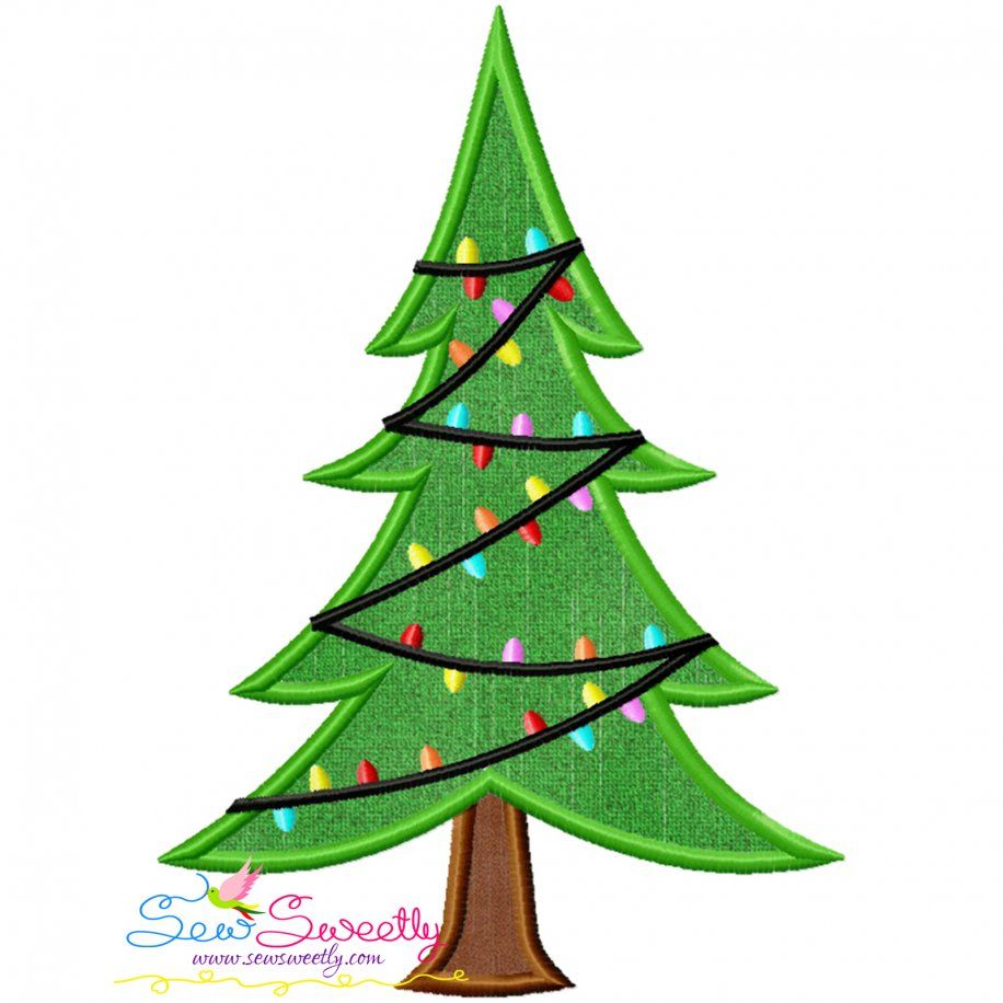 Christmas Tree With Lights Applique Design- 1