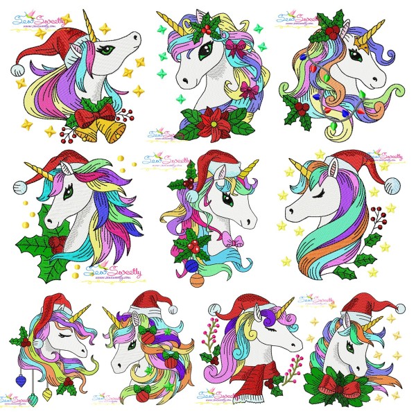 Christmas Unicorns-2 Embroidery Design Bundle-1