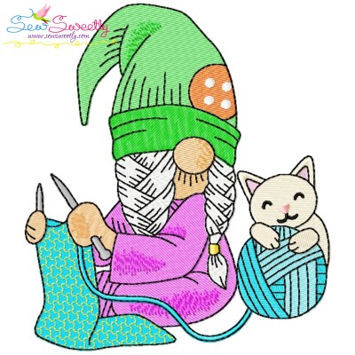 Knitting Gnome Girl-5 Winter Embroidery Design Pattern-1