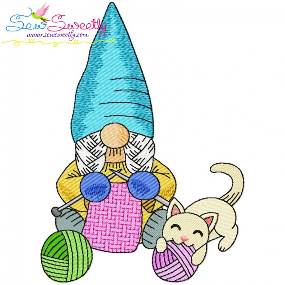 Knitting Gnome Girl-3 Winter Embroidery Design Pattern
