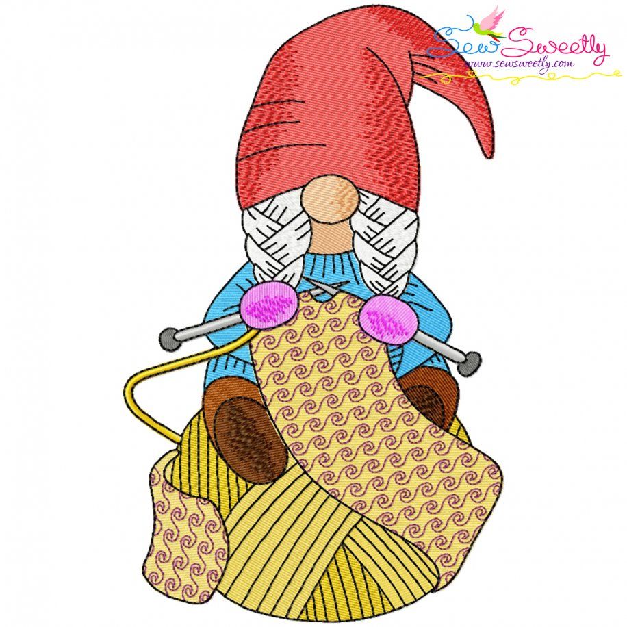Knitting Gnome Girl-2 Winter Embroidery Design Pattern-1