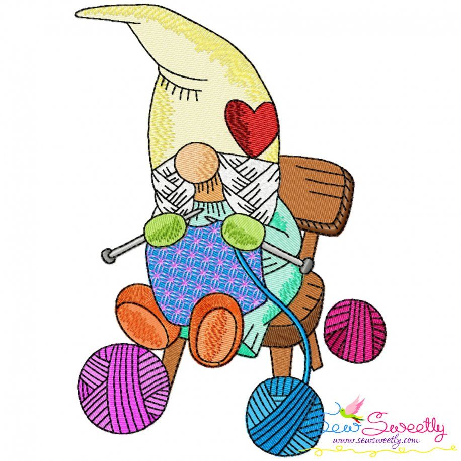 Knitting Gnome Girl-1 Winter Embroidery Design Pattern