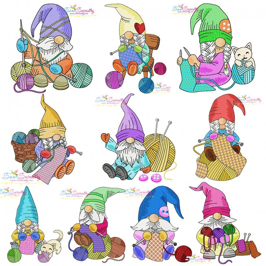 Knitting Gnomes Winter Embroidery Design Bundle- 1