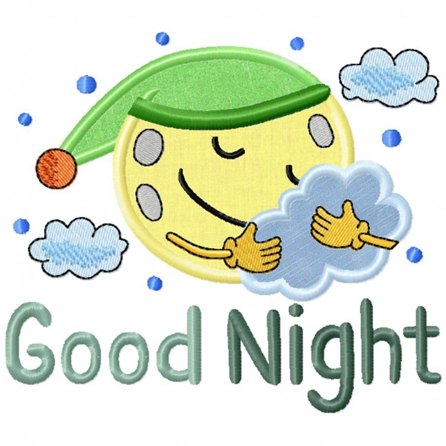 Good Night Moon With Clouds Lettering Applique Design Pattern
