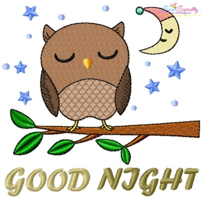 Good Night Owl Lettering Embroidery Design Pattern-1