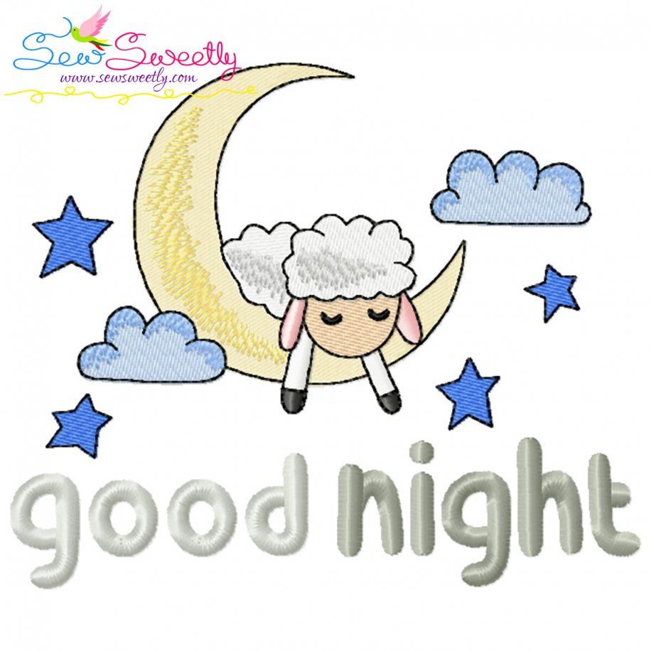 Good Night Sheep Lettering Embroidery Design Pattern