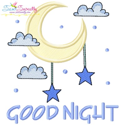 Good Night Moon And Stars Lettering Applique Design Pattern-1