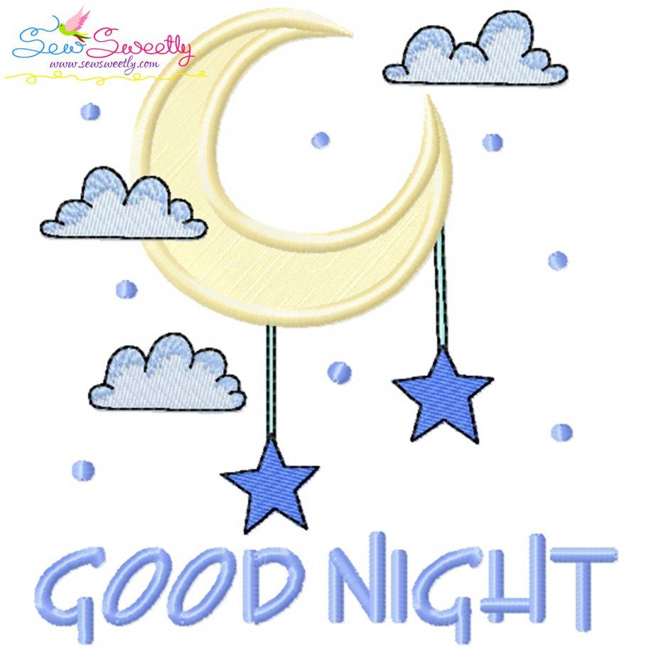 Good Night Moon And Stars Lettering Applique Design Pattern
