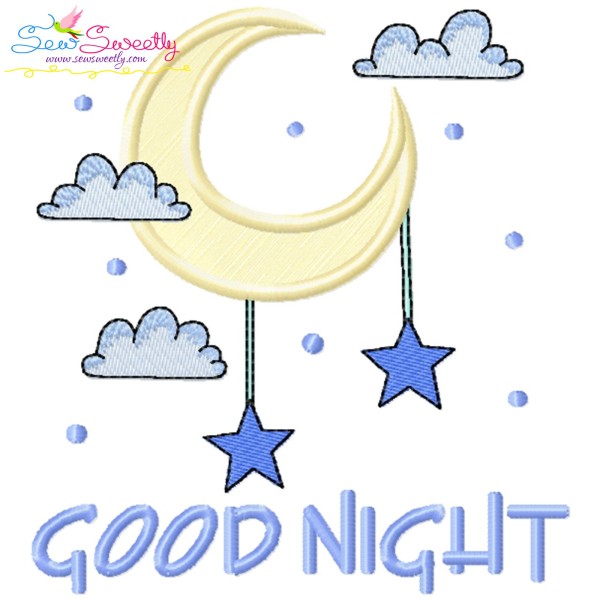 Good Night Moon And Stars Lettering Applique Design Pattern-1