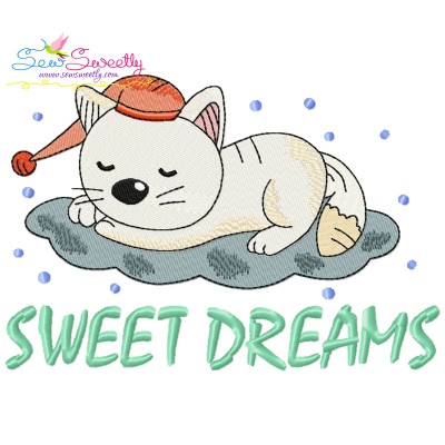 Sweet Dreams Cat Lettering Embroidery Design Pattern-1