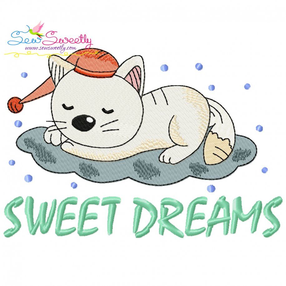 Sweet Dreams Cat Lettering Embroidery Design Pattern