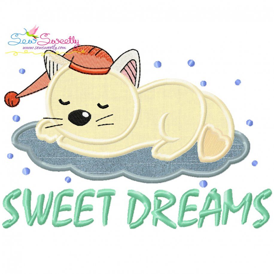Sweet Dreams Cat Lettering Applique Design