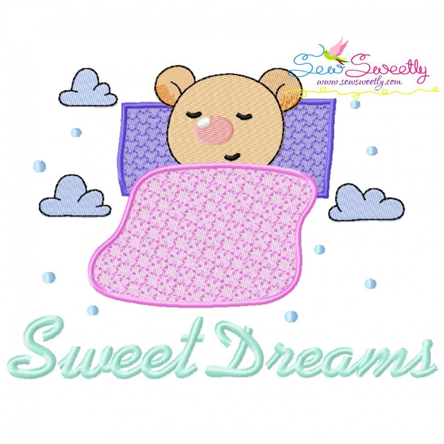 Sweet Dreams Bear Lettering Embroidery Design Pattern-1