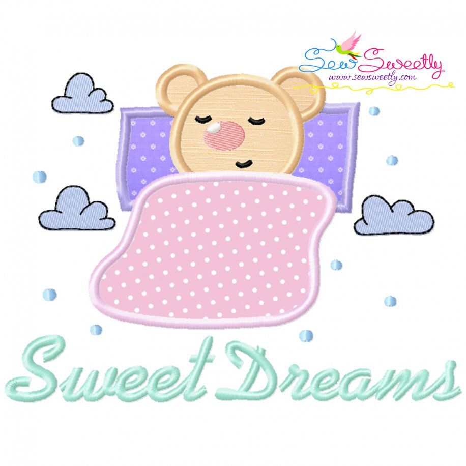 Sweet Dreams Bear Lettering Applique Design