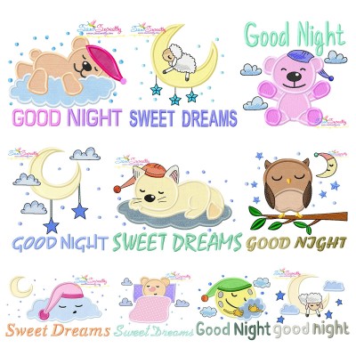 Good Night And Sweet Dreams Lettering Applique Design Pattern Bundle-1