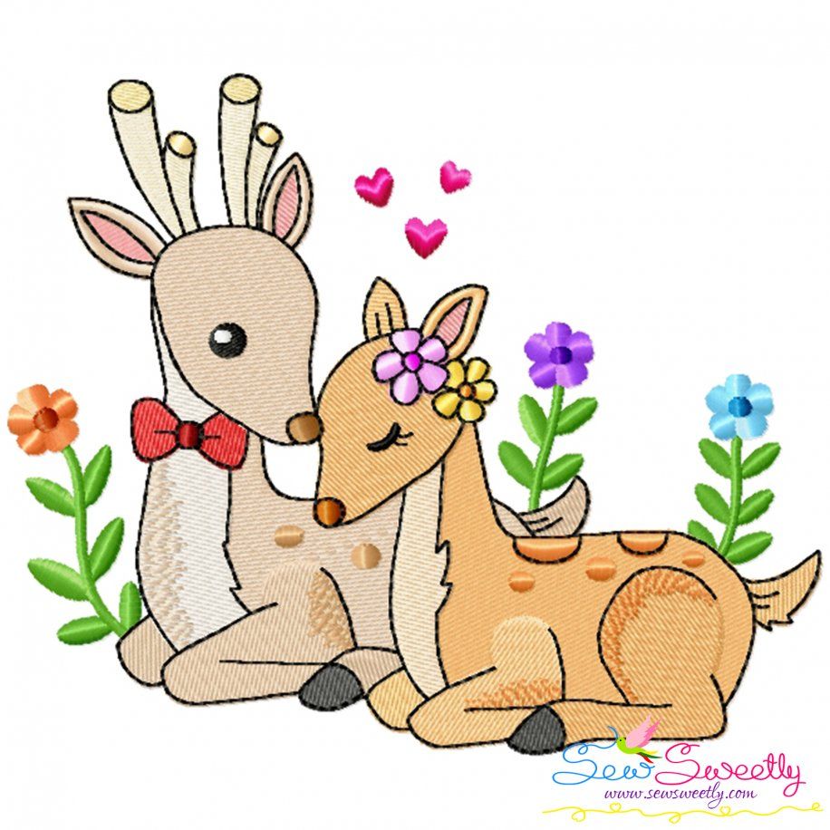 Just Married Bride and Groom Deer Valentine Embroidery Design