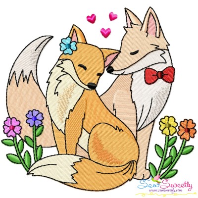 Just Married Bride and Groom Fox Valentine Embroidery Design Pattern-1