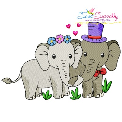 Just Married Bride and Groom Elephants Valentine Embroidery Design Pattern-1