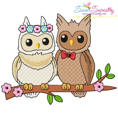 Just Married Bride and Groom Owls Valentine Embroidery Design Pattern-1
