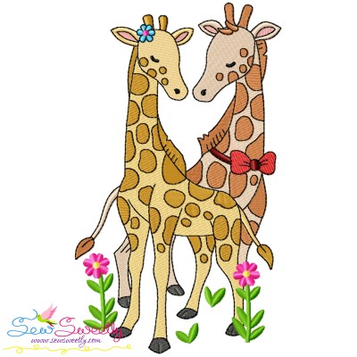 Just Married Bride and Groom Giraffes Valentine Embroidery Design Pattern-1
