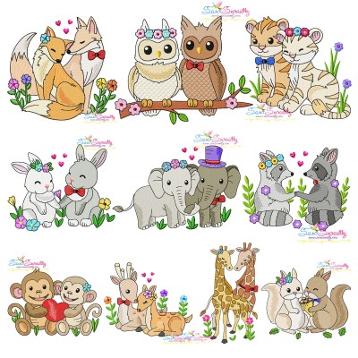 Just Married Valentine Animals Embroidery Design Pattern Bundle-1